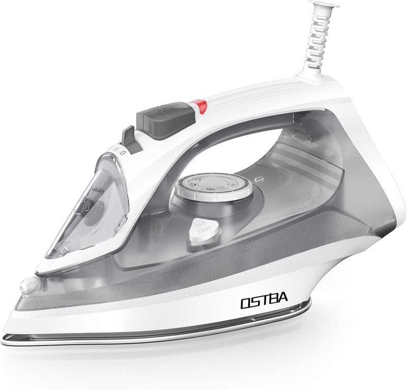 OSTBA 1600W Steam Iron for Clothes with Rapid Heating Nonstick Soleplate, Precise Thermostat Dial, Self-Cleaning, Anti-limescale, Drip Stop Function, 300ml Water Tank Clothes Iron - Image 1
